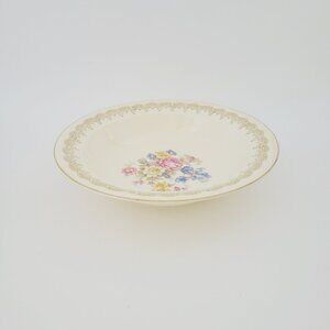 Edwin Knowles Priscilla 9" Oval Serving Bowl, Gold Filigree Edge, Floral c1940s